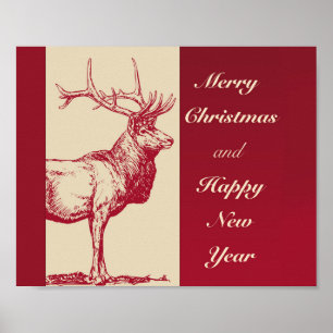 Reindeer Vintage Illustration Poster