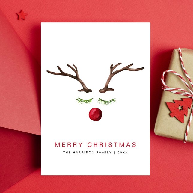 Reindeer Watercolor Minimal Merry Christmas Holiday Card (Creator Uploaded)