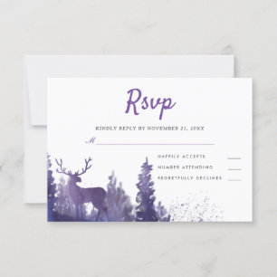 Reindeer Watercolor Purple Winter Wedding RSVP