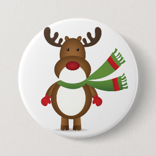 Reindeer Wearing a Green Scarf Button