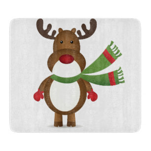 Reindeer Wearing a Green Scarf Cutting Board Glass