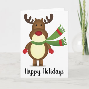 Reindeer Wearing A Green Scarf Greeting Card