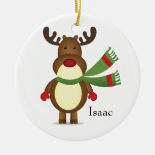 Reindeer Wearing a Green Scarf Ornament