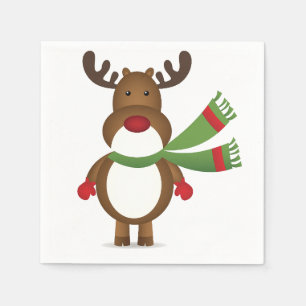 Reindeer Wearing a Green Scarf Paper Napkin