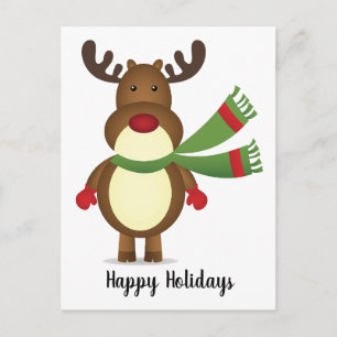 Reindeer Wearing a Green Scarf Postcard