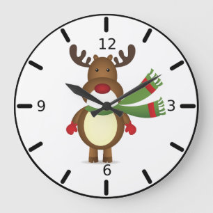 Reindeer Wearing a Green Scarf Square Wall Clock
