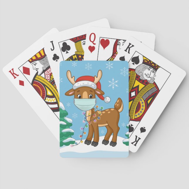 Reindeer Wearing A Mask For Christmas Playing Cards (Back)