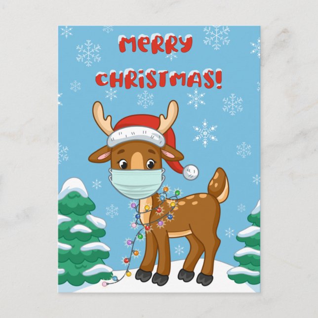 Reindeer Wearing A Mask For Christmas Postcard (Front)