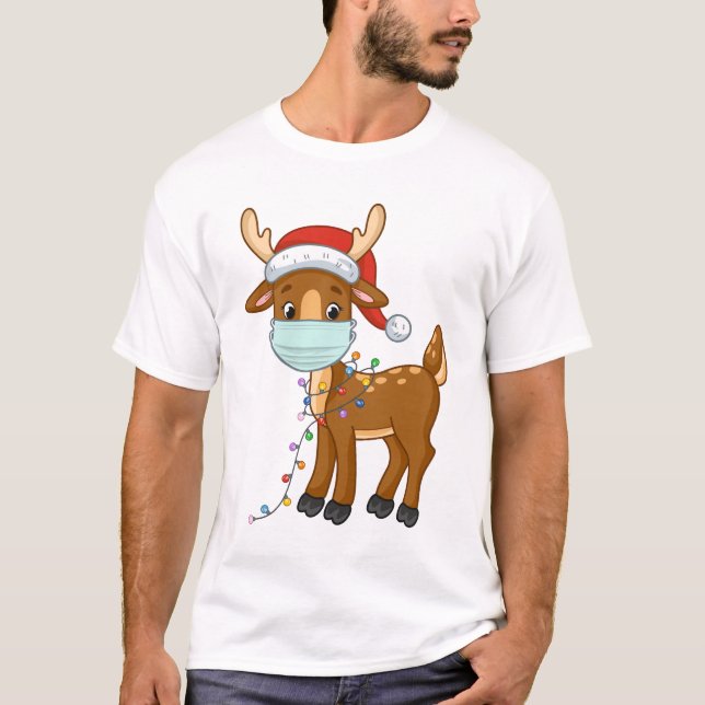 Reindeer Wearing A Mask For Christmas T-Shirt (Front)