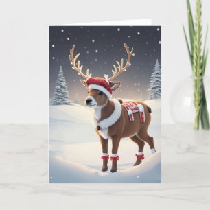 Reindeer Wearing a Santa Hat Holiday Card