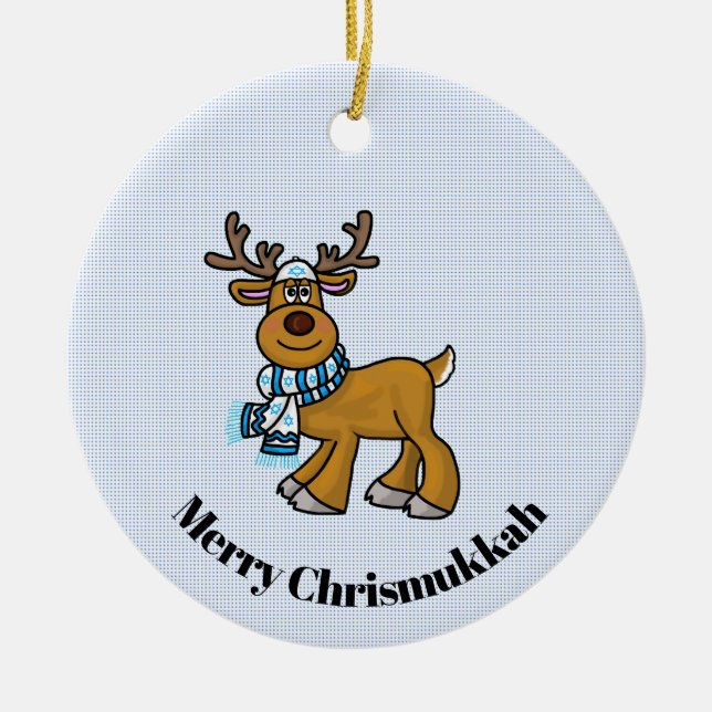 Reindeer Wearing Yarmulke Chrismukkah Ornament (Front)