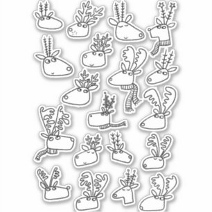 Reindeer Winter Holidays Line Art Drawing Sticker