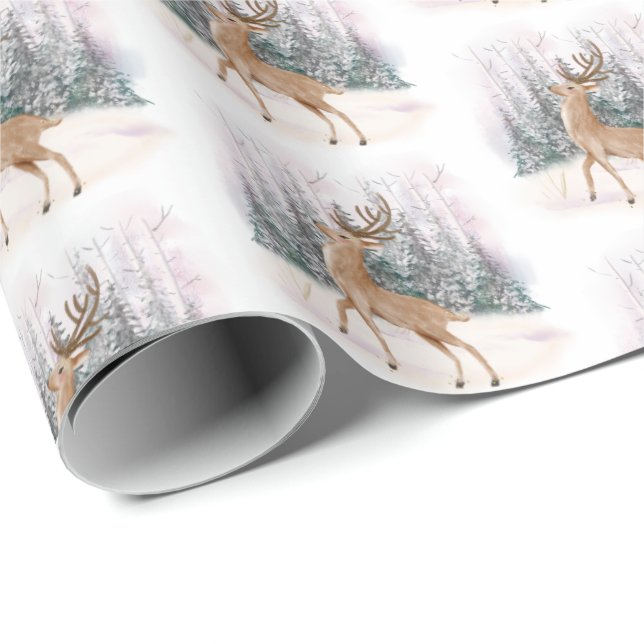 Reindeer Winter Scene Christmas Wrapping Paper (Roll Corner)