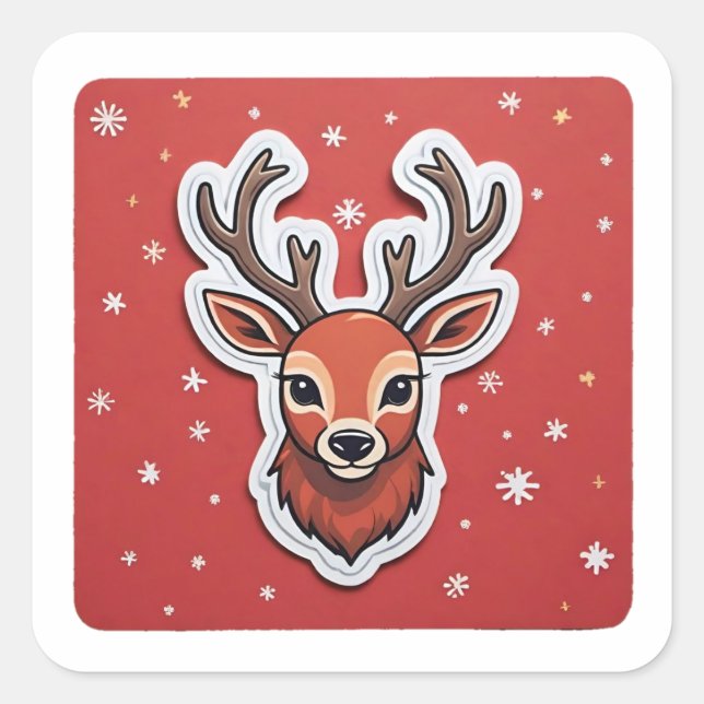 Reindeer with Antlers Square Sticker (Front)