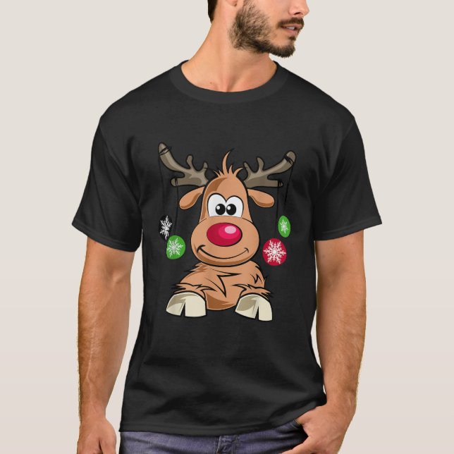 reindeer with christmas bauble xmas Design comic s T-Shirt (Front)