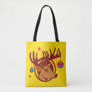 Reindeer with Christmas Ornaments + your idea Tote Bag