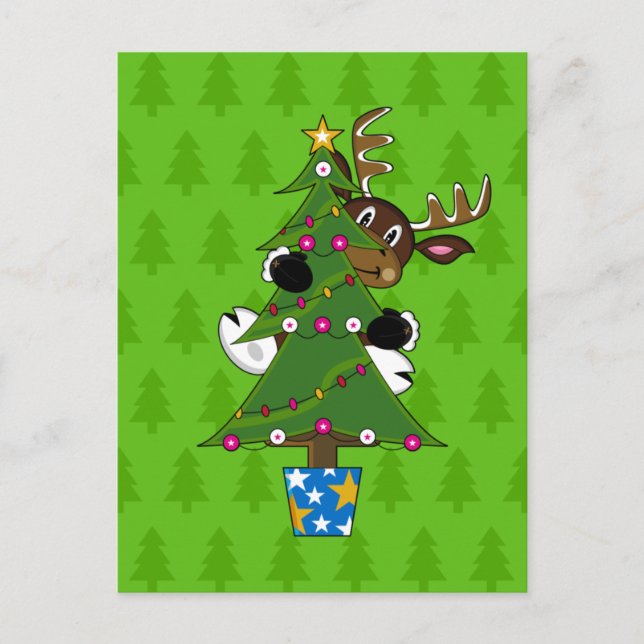 Reindeer with Christmas Tree Card (Front)