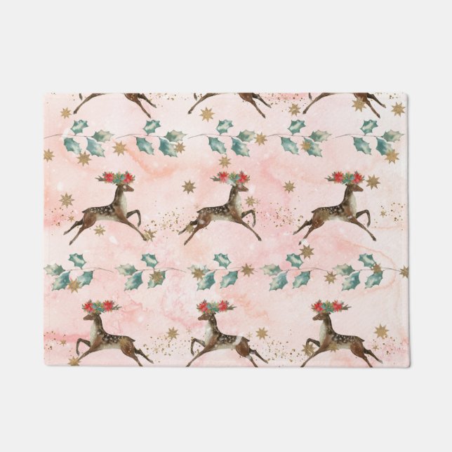 Reindeer With Flowers In Antlers Pattern Doormat (Front)
