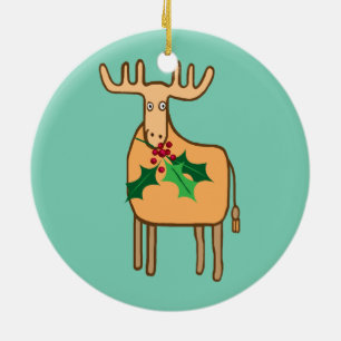 reindeer with holly ceramic tree decoration