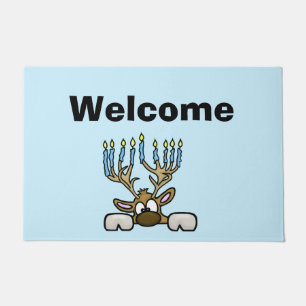 Reindeer with Menorah Antlers Chrismukkah Doormat 