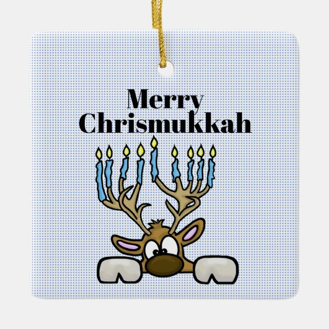 Reindeer With Menorah Antlers Chrismukkah Ornament (Front)