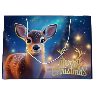 Reindeer with Merry Christmas greeting Large Gift Bag