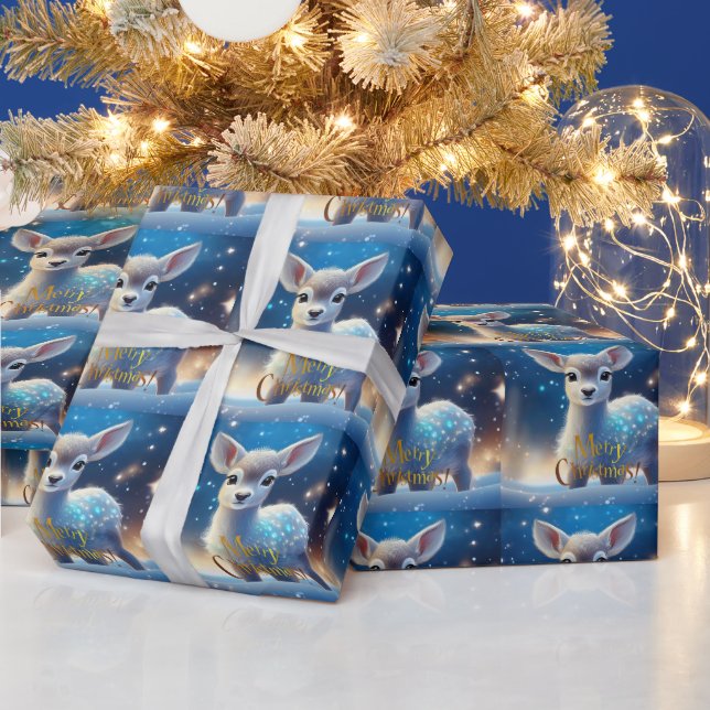 Reindeer with Merry Christmas greeting Wrapping Paper (Holidays)