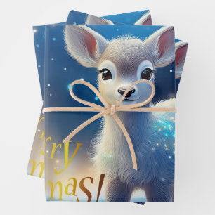 Reindeer with Merry Christmas greeting Wrapping Paper Sheet