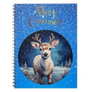 Reindeer with Merry Christmas wreath greeting Notebook
