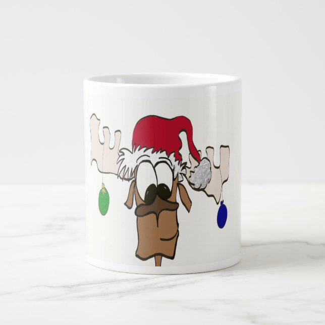 Reindeer With Santa's Hat ~ Jumbo Mug (Front)