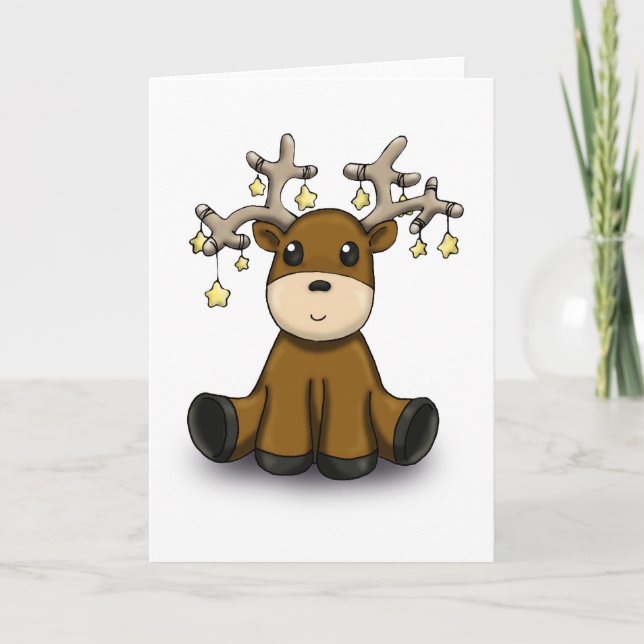 Reindeer with Yellow Stars Holiday Card (Front)