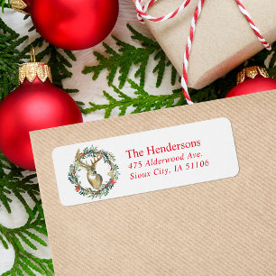 Reindeer Wreath Holiday Return Address