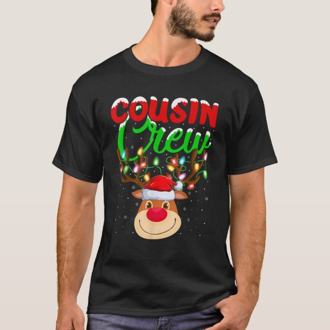 Reindeer Xmas Lights Cousin Crew Reindeer Christma T-Shirt (Front)