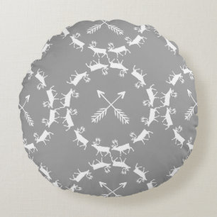 Reindeer Yellow and Grey Crossed Arrows Round Cushion