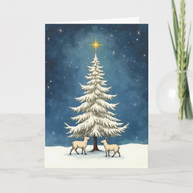 Reindeers and Christmas Tree Holiday Card (Front)