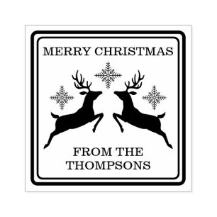 Reindeers And Snowflakes Festive Merry Christmas Rubber Stamp