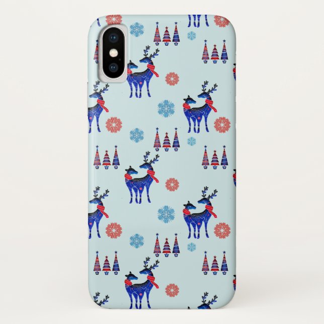 Reindeers, Christmas Trees and Snowflakes Pattern Case-Mate iPhone Case (Back)