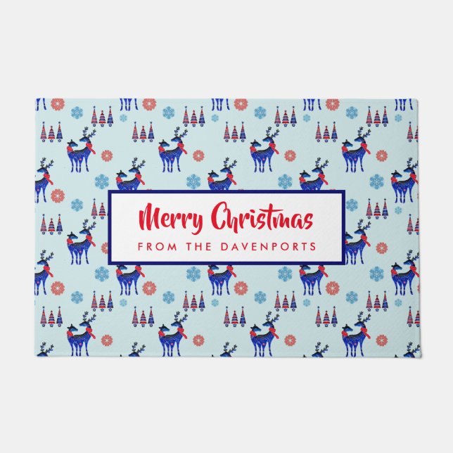 Reindeers, Christmas Trees and Snowflakes Pattern Doormat (Front)
