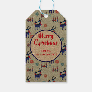 Reindeers, Christmas Trees and Snowflakes Pattern Gift Tags