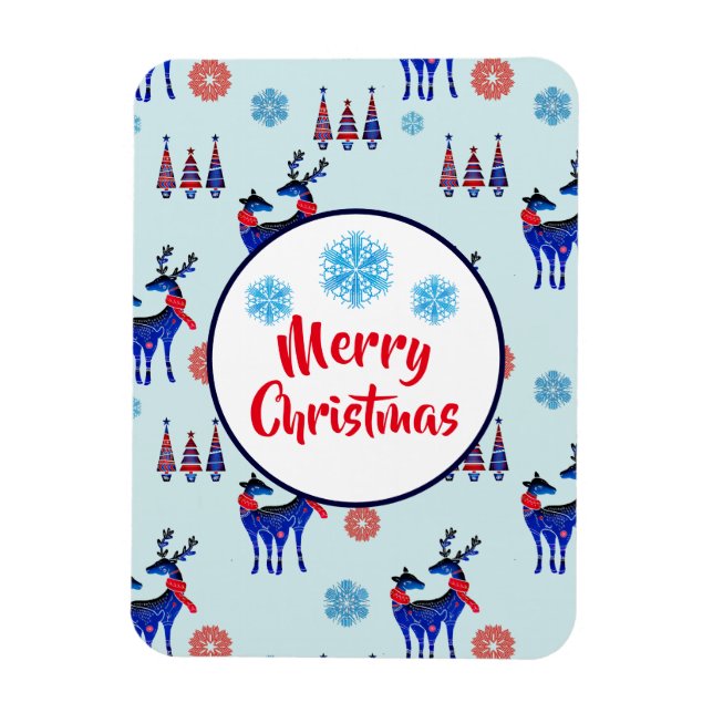 Reindeers, Christmas Trees and Snowflakes Pattern Magnet (Vertical)