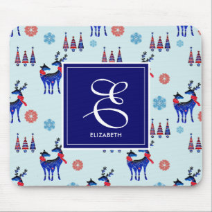 Reindeers, Christmas Trees and Snowflakes Pattern Mouse Mat