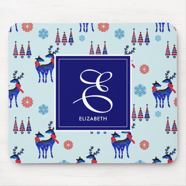 Reindeers, Christmas Trees and Snowflakes Pattern Mouse Mat (Front)