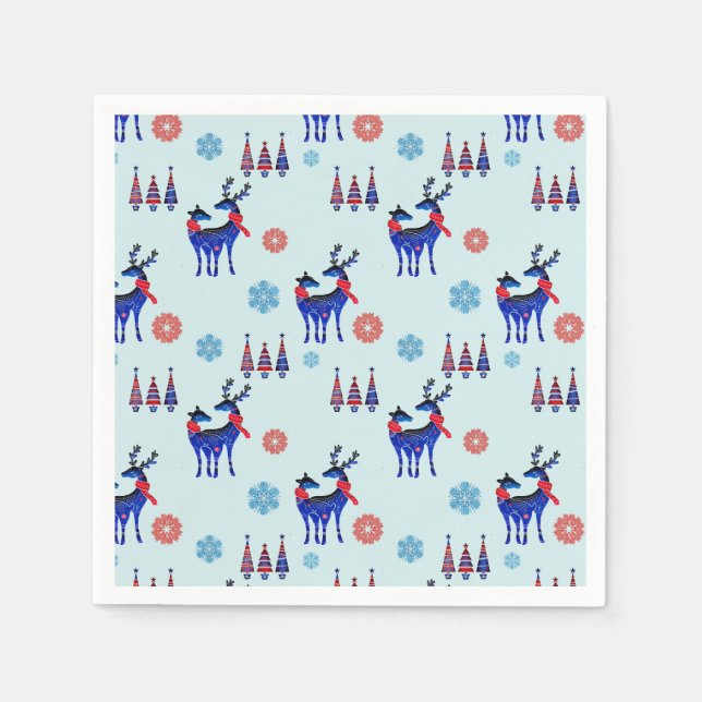 Reindeers, Christmas Trees and Snowflakes Pattern Napkin (Front)