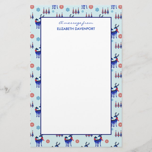 Reindeers, Christmas Trees and Snowflakes Pattern Stationery (Front)