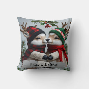 Reindeers Hugs Under the Mistletoe Cushion