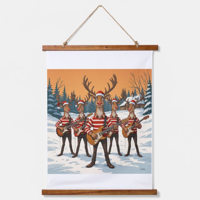 “Reindeers Playing Guitar for Christmas” brings a  Hanging Tapestry (Front)