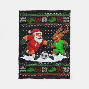 Reindeers Playing Soccer Ugly Christmas Sweater Xm Fleece Blanket