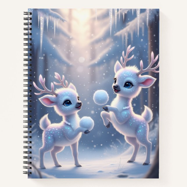 Reindeers Playing With Snowballs Notebook  (Front)