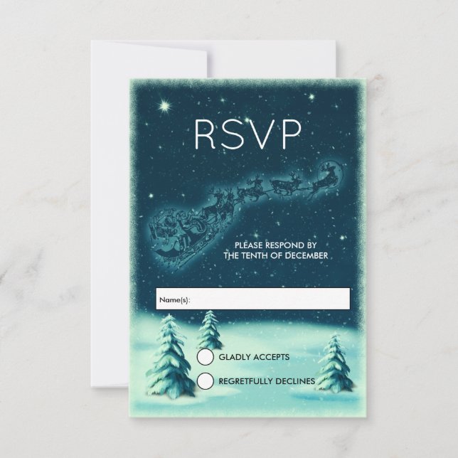 Reindeers Pulling Santa Claus Christmas RSVP Card (Front)