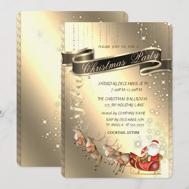 Reindeers,Santa Claus,Sleigh Christmas Company Invitation (Front/Back)